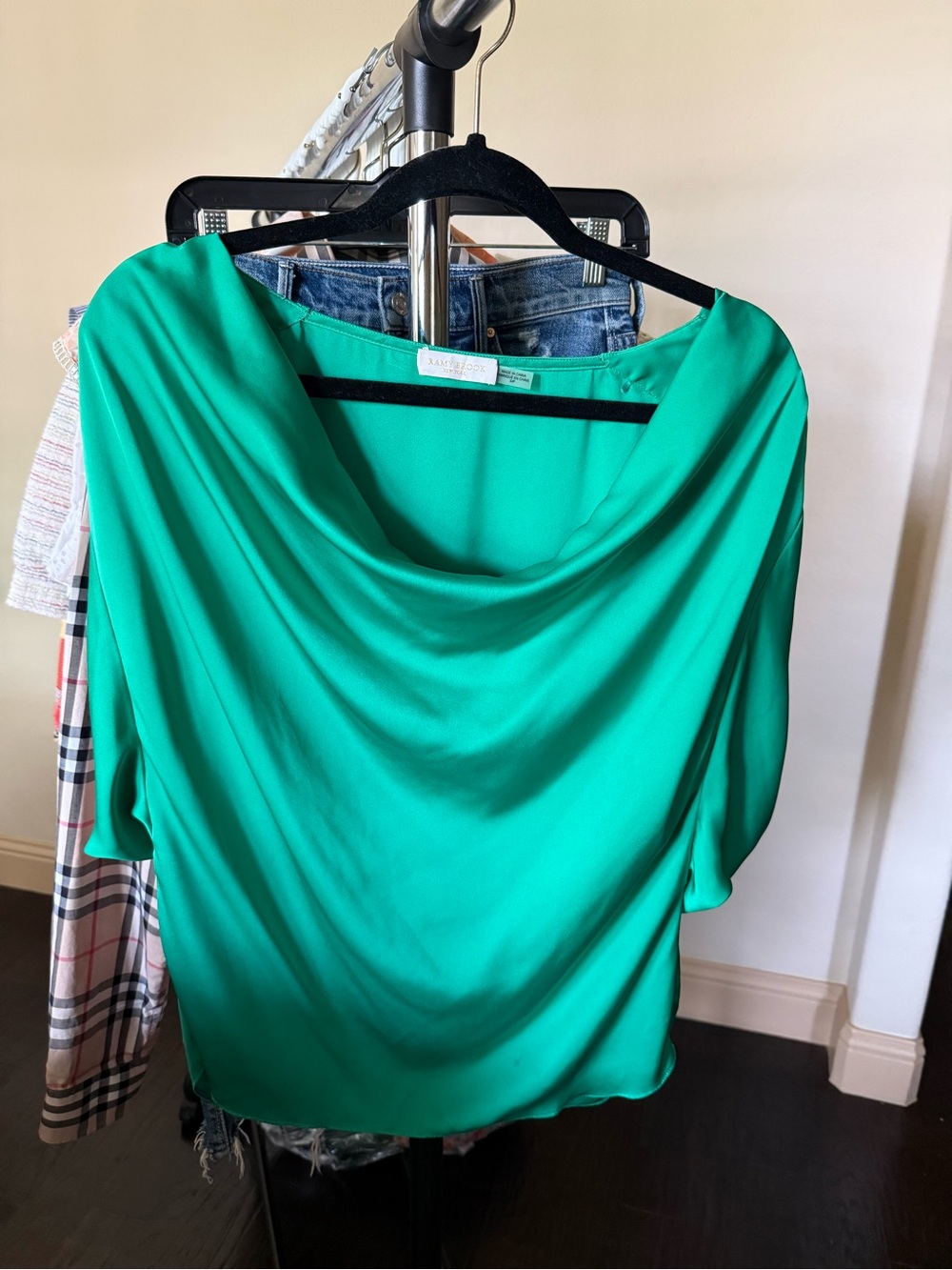 Ramy Brook Emerald Green Draped Cowl Neck Blouse